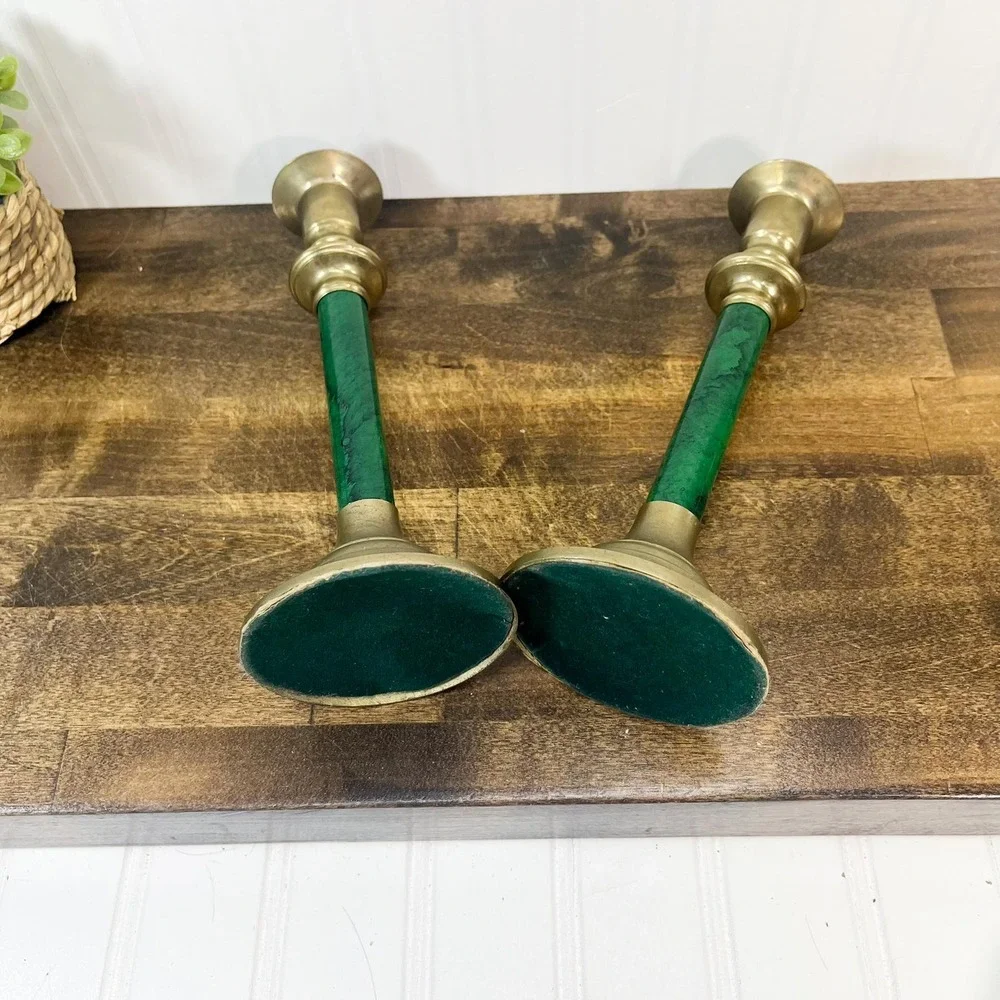 Vintage Green &‎ Brass Candlestick Set - Mid-Century Modern Decor